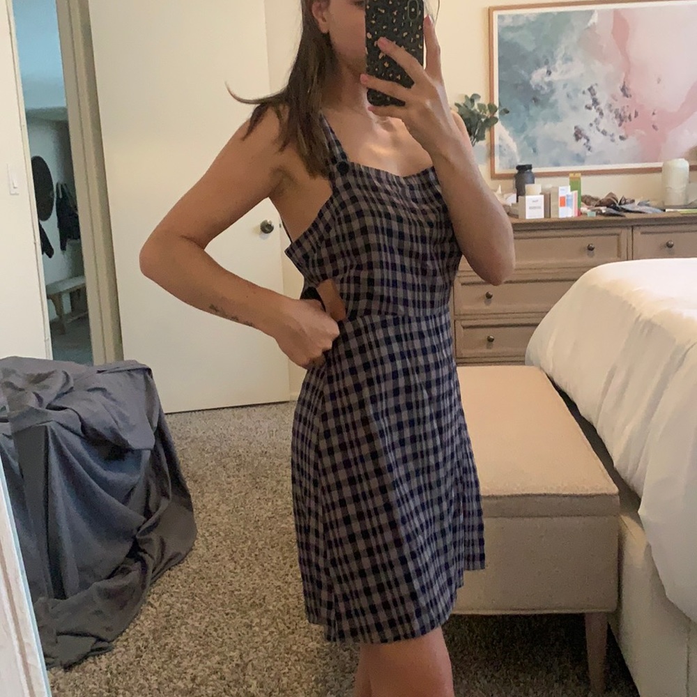 Reformation plaid cut-out mini dress
